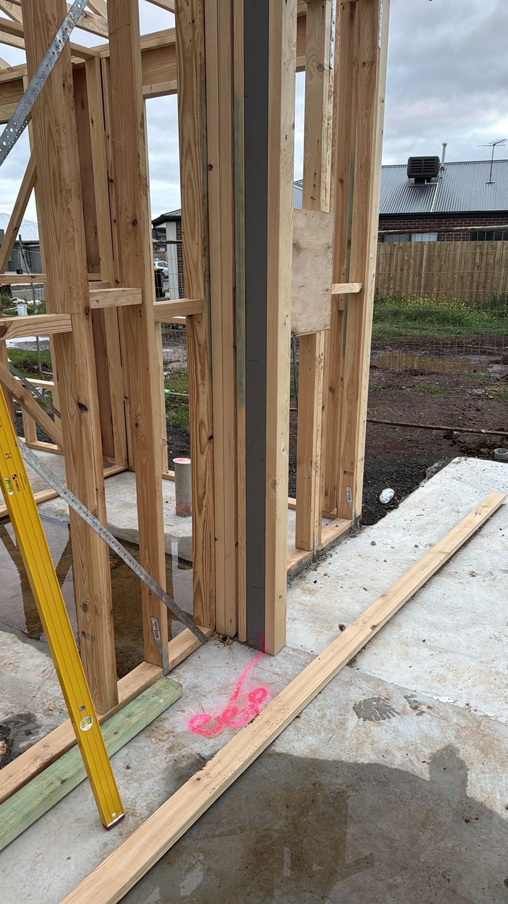 Wall frame leaning more than 5mm over 1.8 metres, outside the tolerance, found during a frame inspection in Aintree